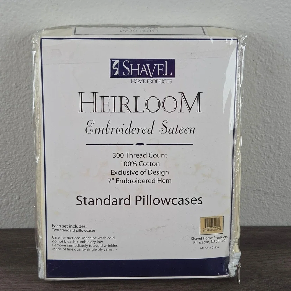 VTG Shavel Heirloom Pillowcases Ivory Cream Embroidered Sateen 300TC Cotton NOS